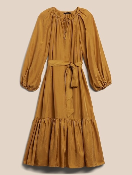 Banana Republic Dresses & Skirts - BANANA REPUBLIC 100% Silk Midi Dress in Gold Ochre (no belt)